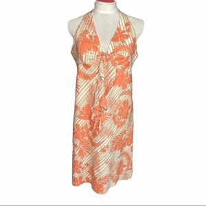 GAP Halter Dress Tropical Floral Print Cotton Orange White Size 14